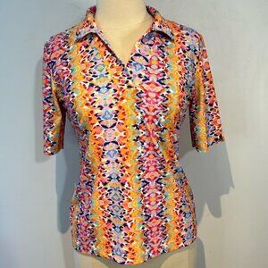 Tzu Tzu Womens Polo Stretch Short Sleeve Abstract Golf Tennis Shirt Top M